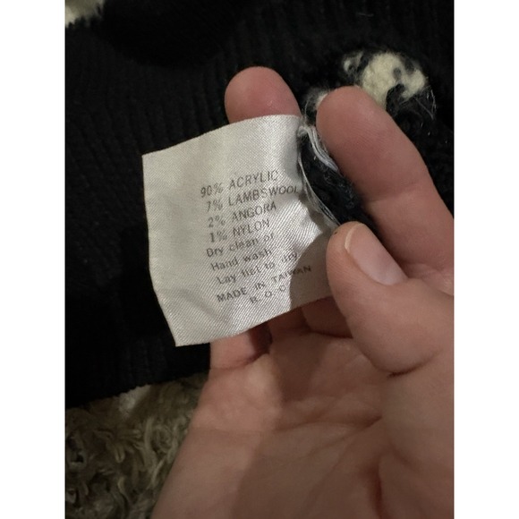 Vtg Cinzano Sweater Black White Stripes Abstract Sz 2 Acrylic Lambswool Angora - Picture 3 of 4